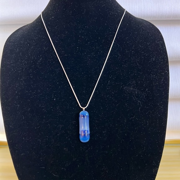 Handcrafted fused glass pendant with 24” sterling silver chain - Picture 1 of 3